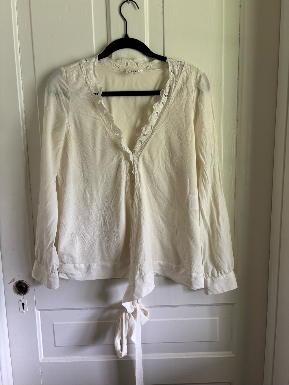Sezane blouse size 36 cream *see photos of staining*